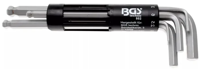 Zástrčné klíče inbus 2 ÷ 10 mm, s koulí. (Sada 8 dílů v pořadači). BGS 802(BGS100802) Vysoce Kvalitní
