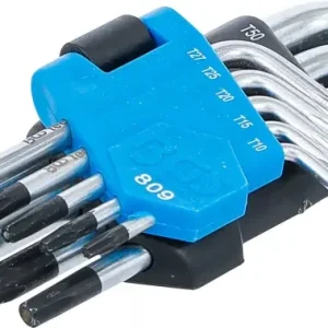 Vysoce Kvalitní Zástrčné klíče T-profil (Torx) T10 ÷ T50 BGS100809 s vrtáním, krátké. (Sada 9 dílů). BGS 809(BGS100809)