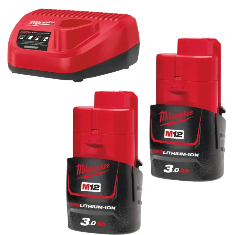 Výprodej Aku nabíjecí sada Milwaukee M12 NRG-302, 2x aku + 1x M12 B3 + C12 C, 4933451902