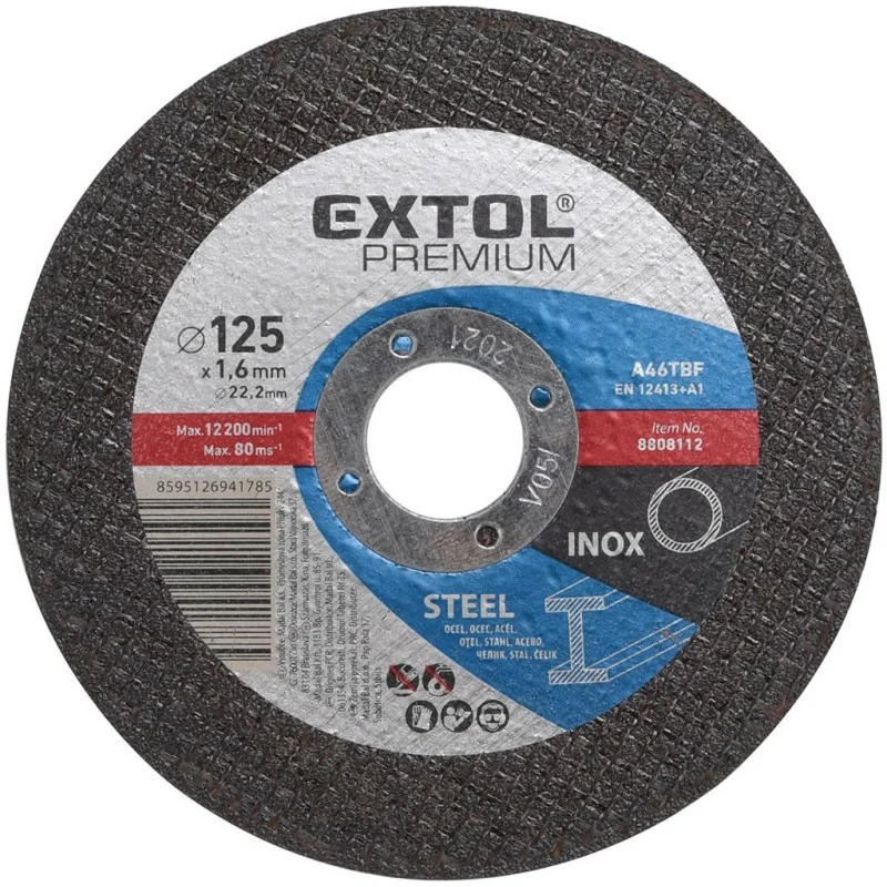 Zlevněný EXTOL PREMIUM kotouč řezný a brusný, řezný na ocel 125x1,6x22,2mm 8808112