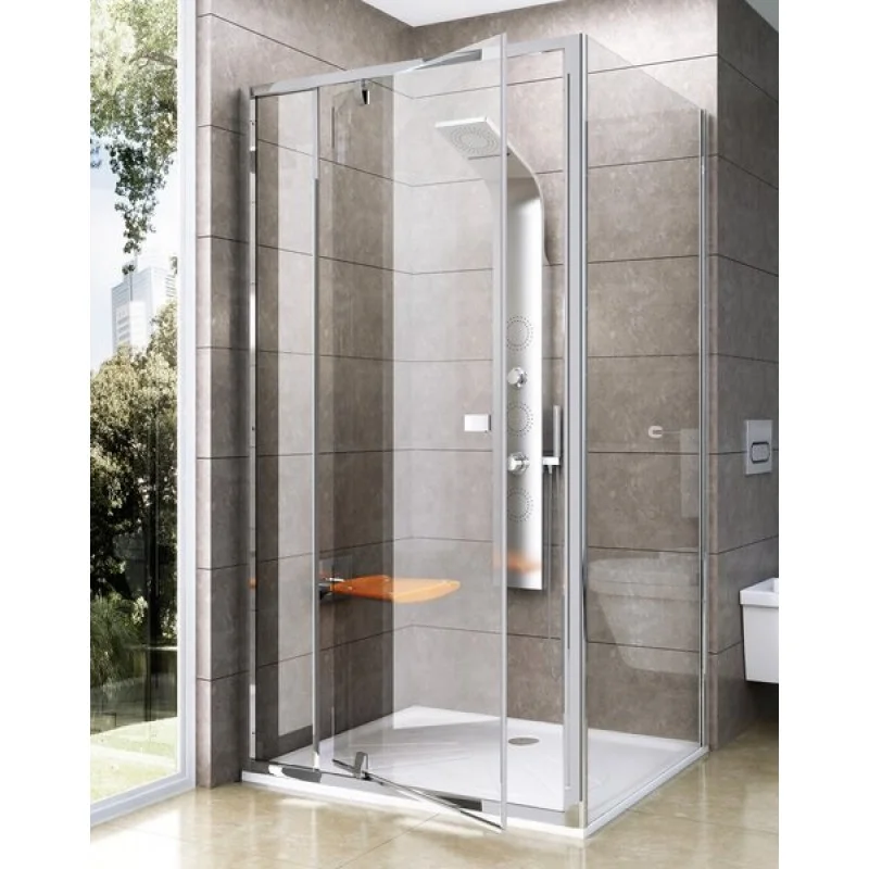 Značkový RAVAK PIVOT Sprchová pevná stěna PPS-90 satin Transparent 90G70U00Z1