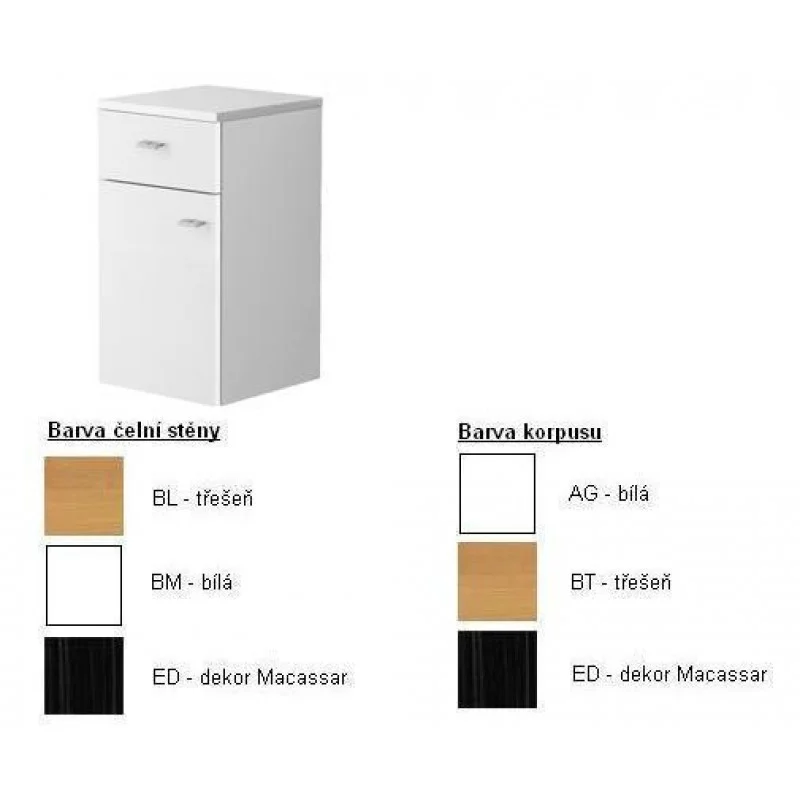 Značkový Villeroy & Boch Central Line Boční skříňka 350x640x370 mm, panty vlevo, korpus bílý,čelní stěna třešeň