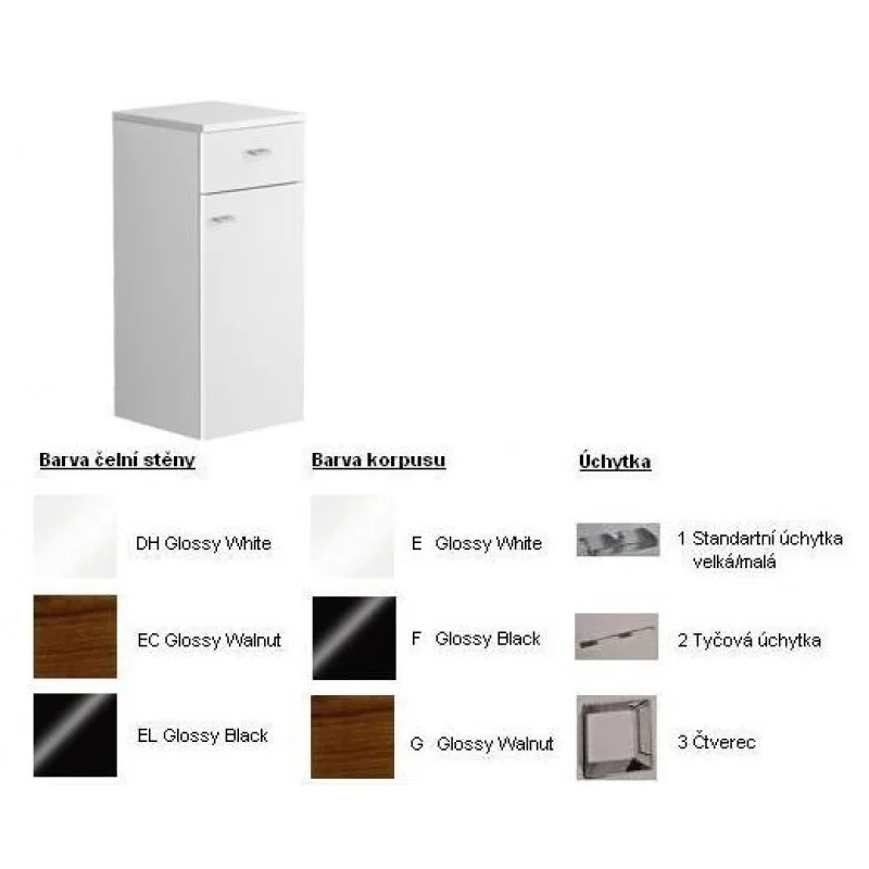 Zlevněný Villeroy & Boch Central Line Fashion Boční skříňka 350x800x370 mm, panty vpravo, Walnut, úchytka čtverec, čelní stěna White