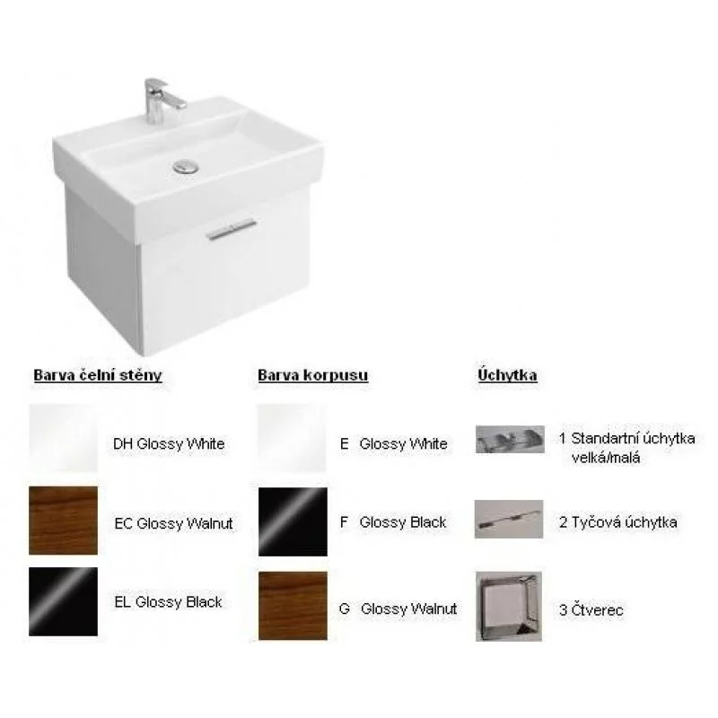 Značkový Villeroy & Boch Central Line Fashion Spodní skříňka 540x381x385 mm Black,úchytka čtverec, čelní stěna Walnut