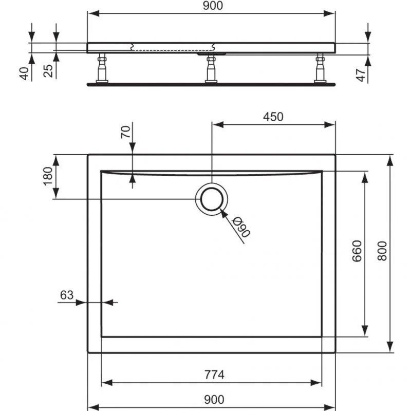 Aktuální IDEAL Standard ULTRA Flat obdélníková sprchová vanička 90x80 cm, Ideal Grip K5178YK