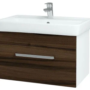 Akce DŘEVOJAS Q UNO 700 skříňka s umyvadlem Q 700, bílá/ořech, úchytka mat 20081A