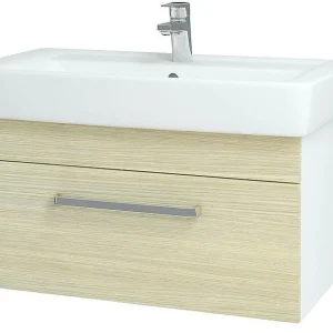 Akce DŘEVOJAS Q UNO 800 skříňka s umyvadlem Q 800, bílá/dub, úchytka mat 20104A