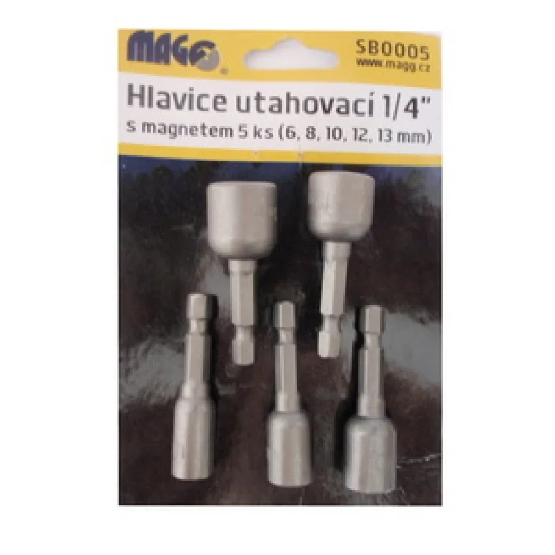 1/4" hlavice utahovací s magnetem 5ks 6,8,10,12,13mm SB0005 Tovární Cena