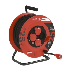 Akční Cena EMOS Prodlužovací gumový kabel na bubnu | 4 zásuvky, 230 V / 50 m, (1,5 mm²) - KL29250