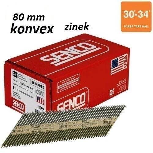 Vysoce Kvalitní Hřebíky konvexní na pásce D34° 3,1x80 pozinkované 2000ks SENCO
